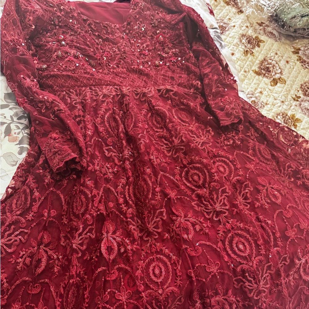 Embellished Red Mock Neck Gown